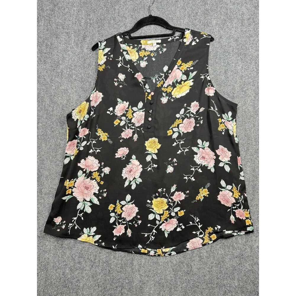 Maurices Womens Shirt Size 1 Black Floral Sleeveless Lightweight Flowy Top